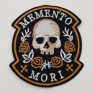 Memento Mori Skull & Roses Embroidered Iron on or Sew on Patch 3" x 3.5"
